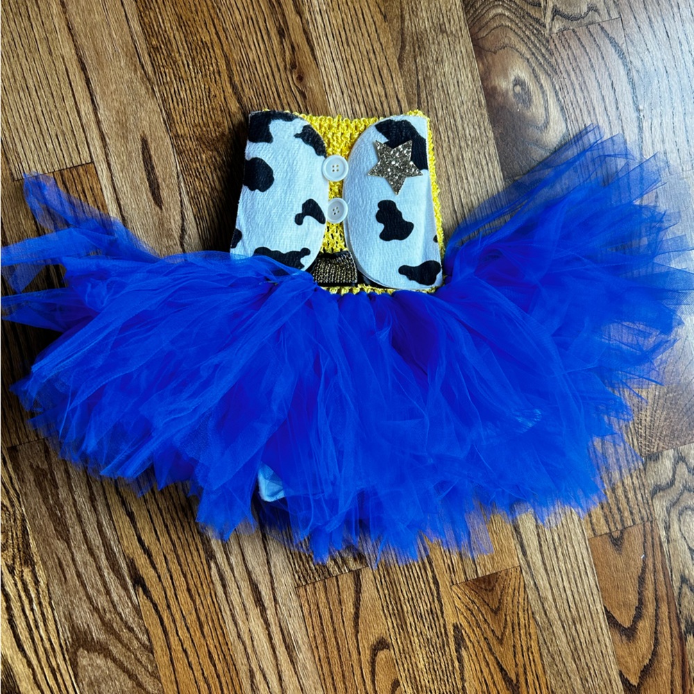 Girl version (dress with tutu) of Sheriff Woody from Toy Story costume